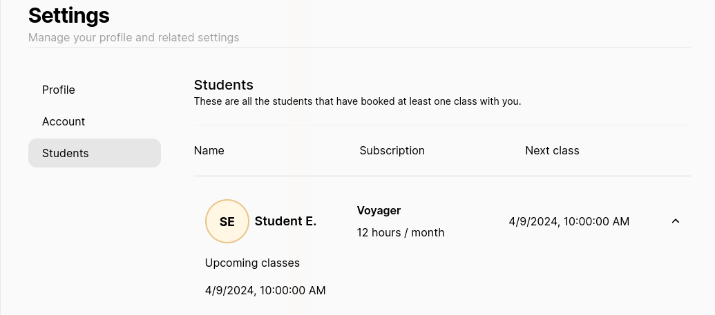 Teacher's student list